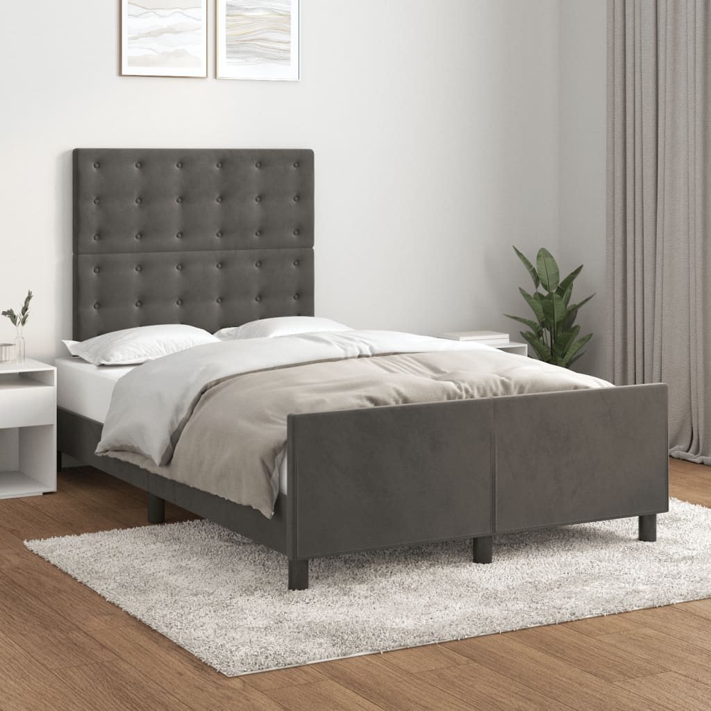 Cadre de lit sans matelas gris foncé 120x190 cm velours - XIOS