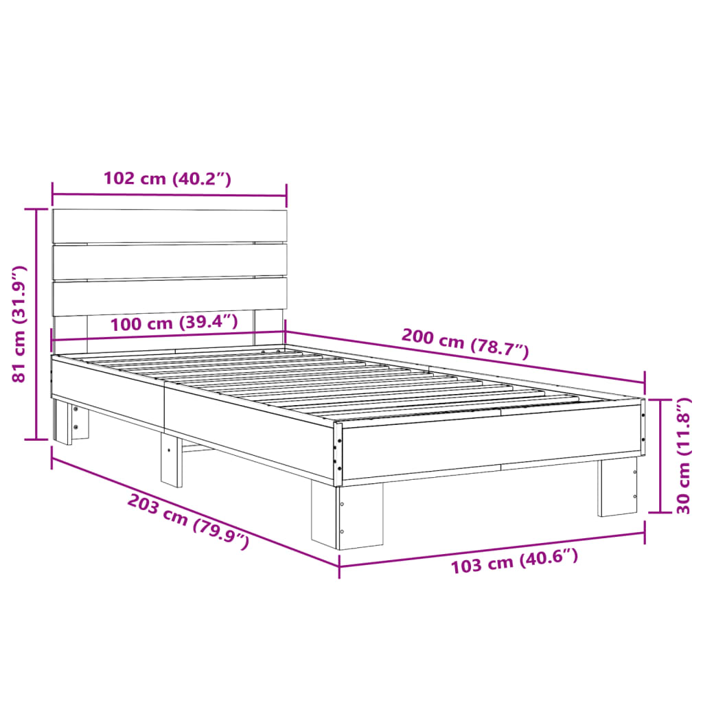 Cadre de lit sans matelas chêne fumé 100x200 cm - XIOS