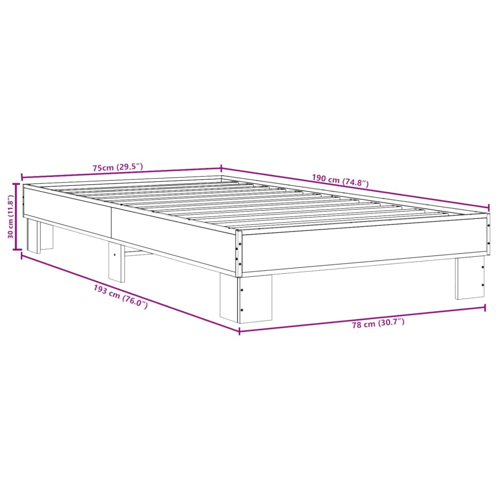 Cadre de lit sans matelas chêne fumé 75x190 cm - XIOS