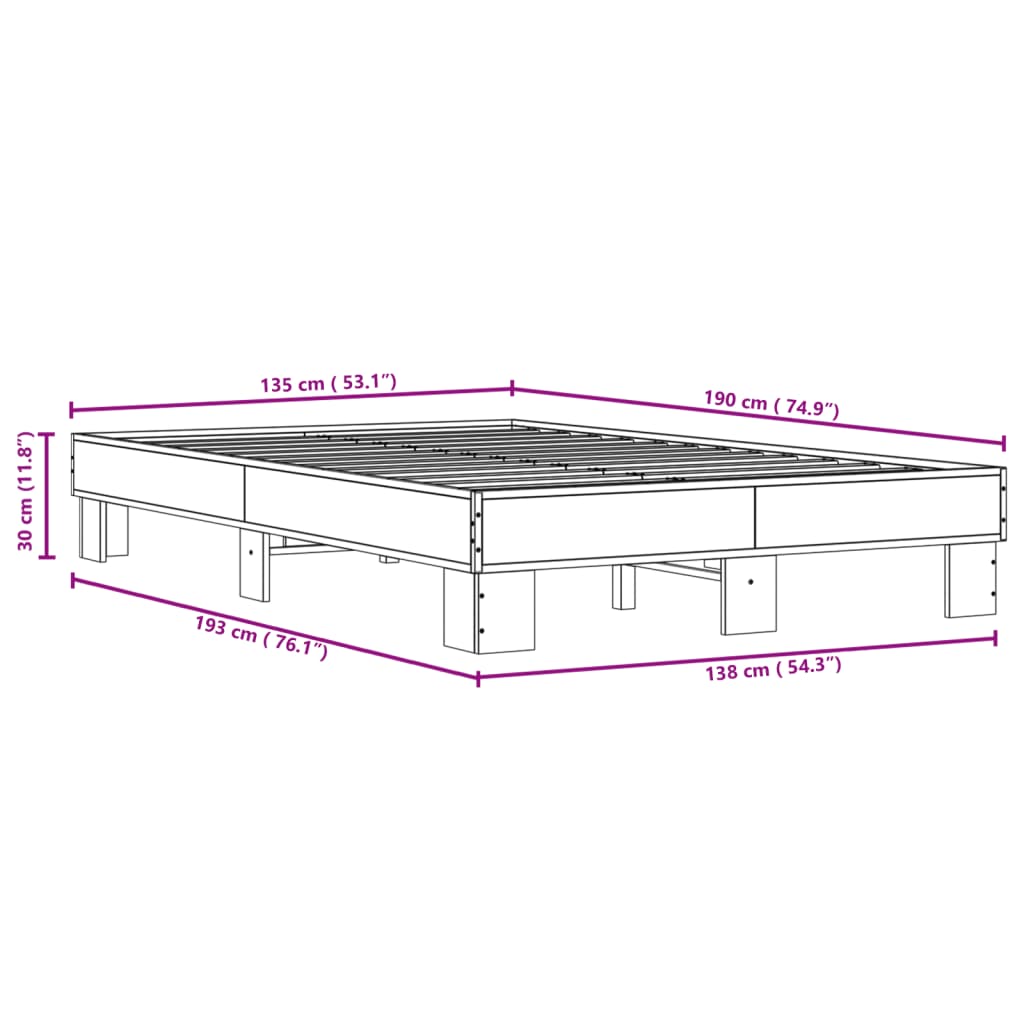 Cadre de lit sans matelas chêne marron 135x190 cm - XIOS