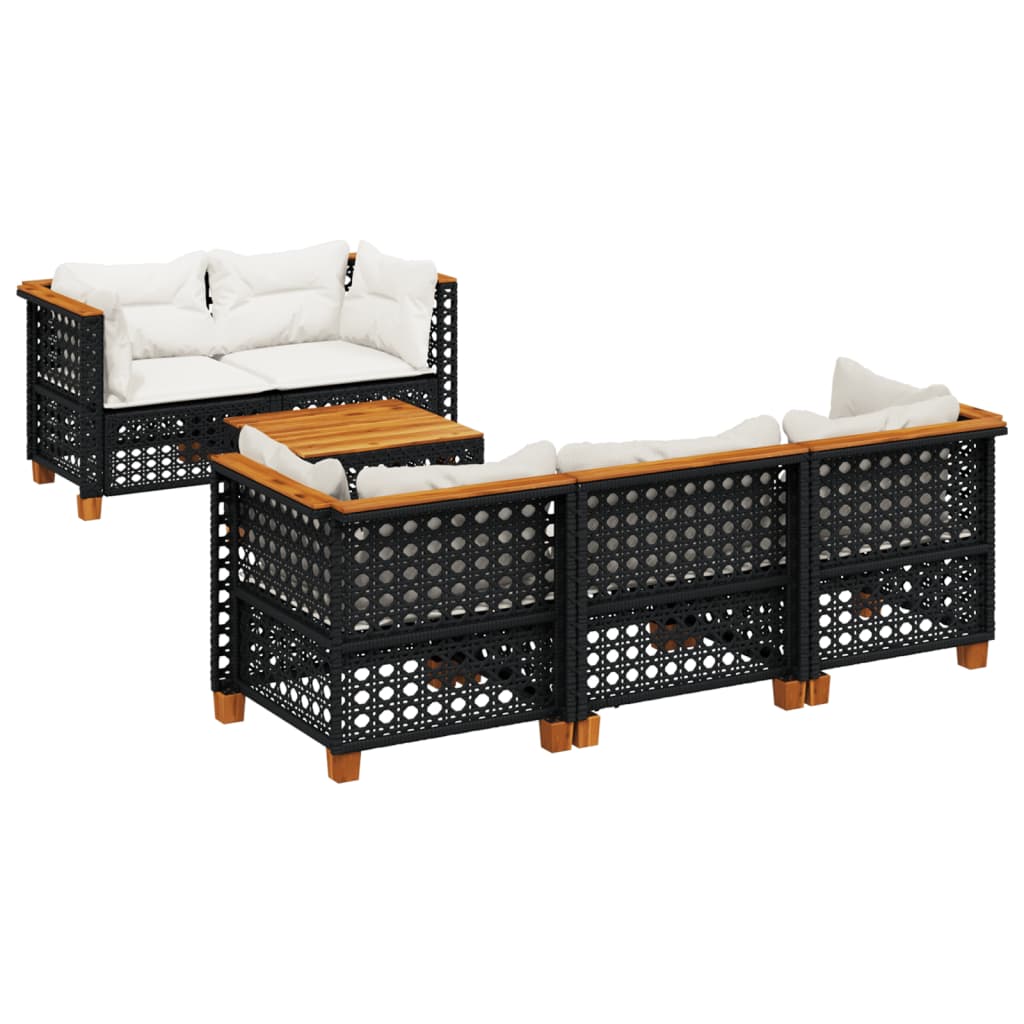 Salon de jardin 6 pcs avec coussins noir résine tressée - XIOS