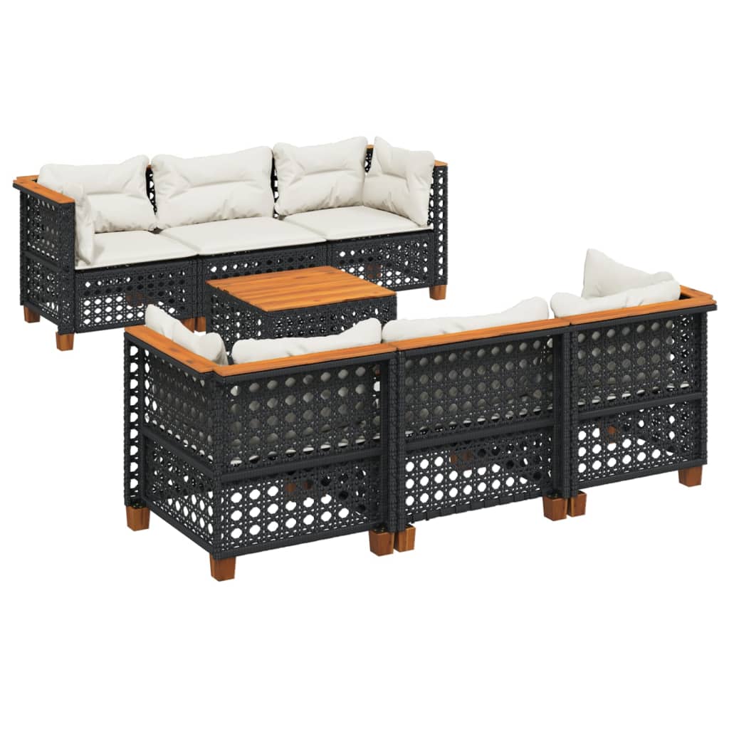 Salon de jardin 7 pcs avec coussins noir résine tressée - XIOS