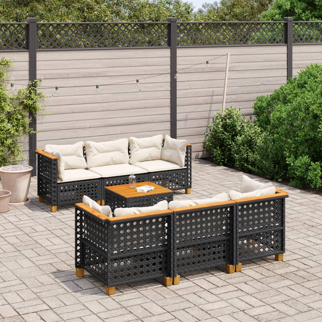 Salon de jardin 7 pcs avec coussins noir résine tressée - XIOS