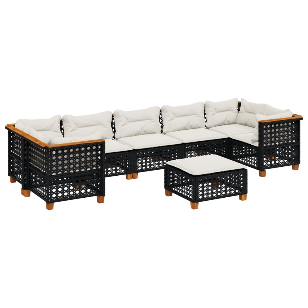 Salon de jardin 8 pcs avec coussins noir résine tressée