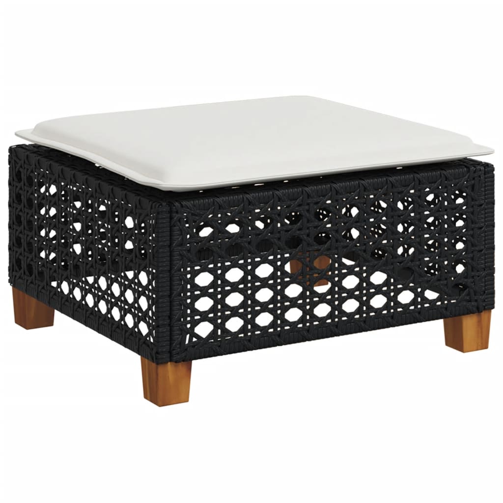 Salon de jardin 4 pcs avec coussins noir résine tressée