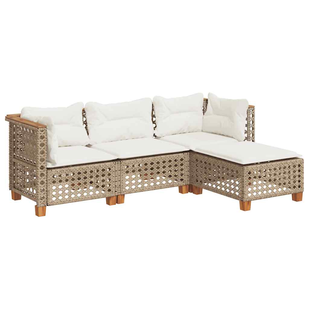 Salon de jardin avec coussins 4 pcs beige résine tressée
