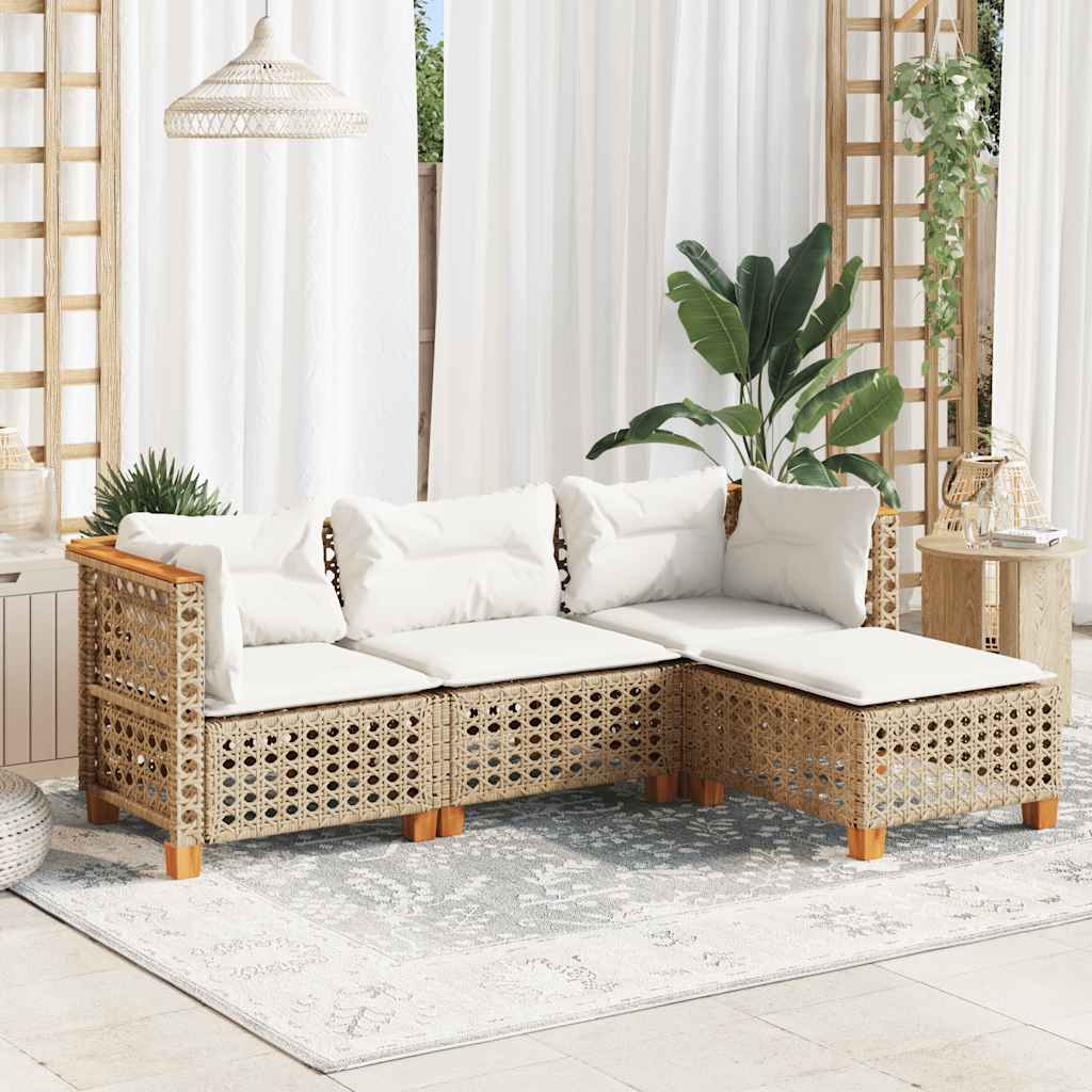 Salon de jardin avec coussins 4 pcs beige résine tressée