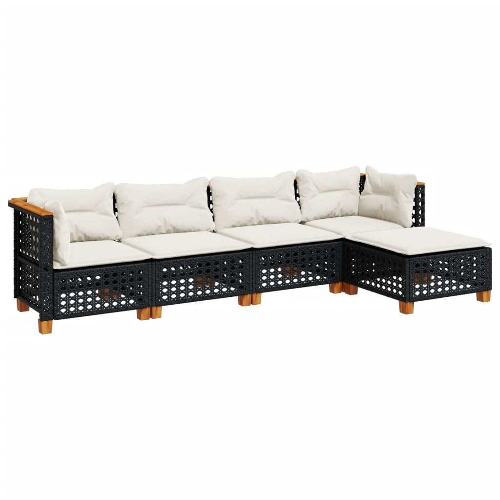 Salon de jardin 5 pcs avec coussins noir résine tressée