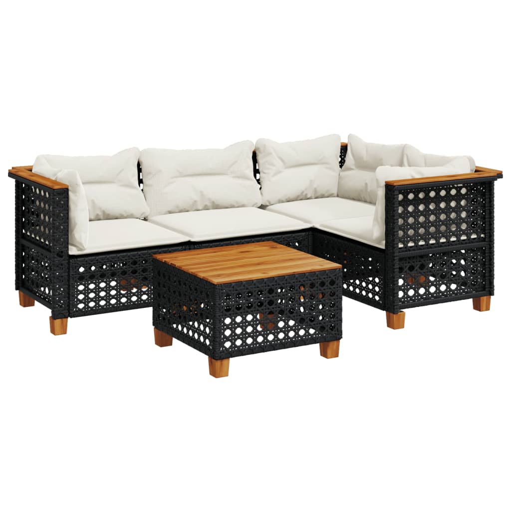 Salon de jardin 5 pcs avec coussins noir résine tressée - XIOS