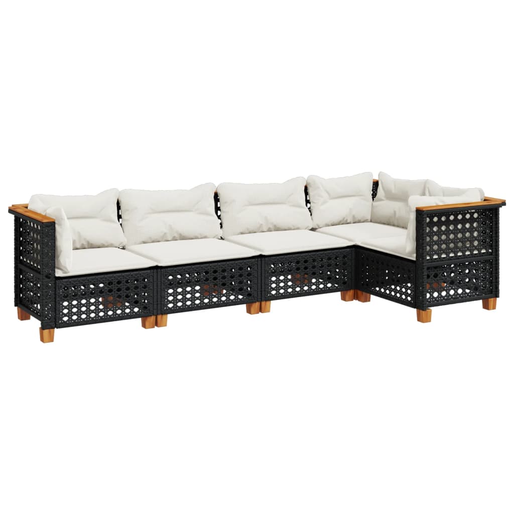 Salon de jardin 5 pcs avec coussins noir résine tressée