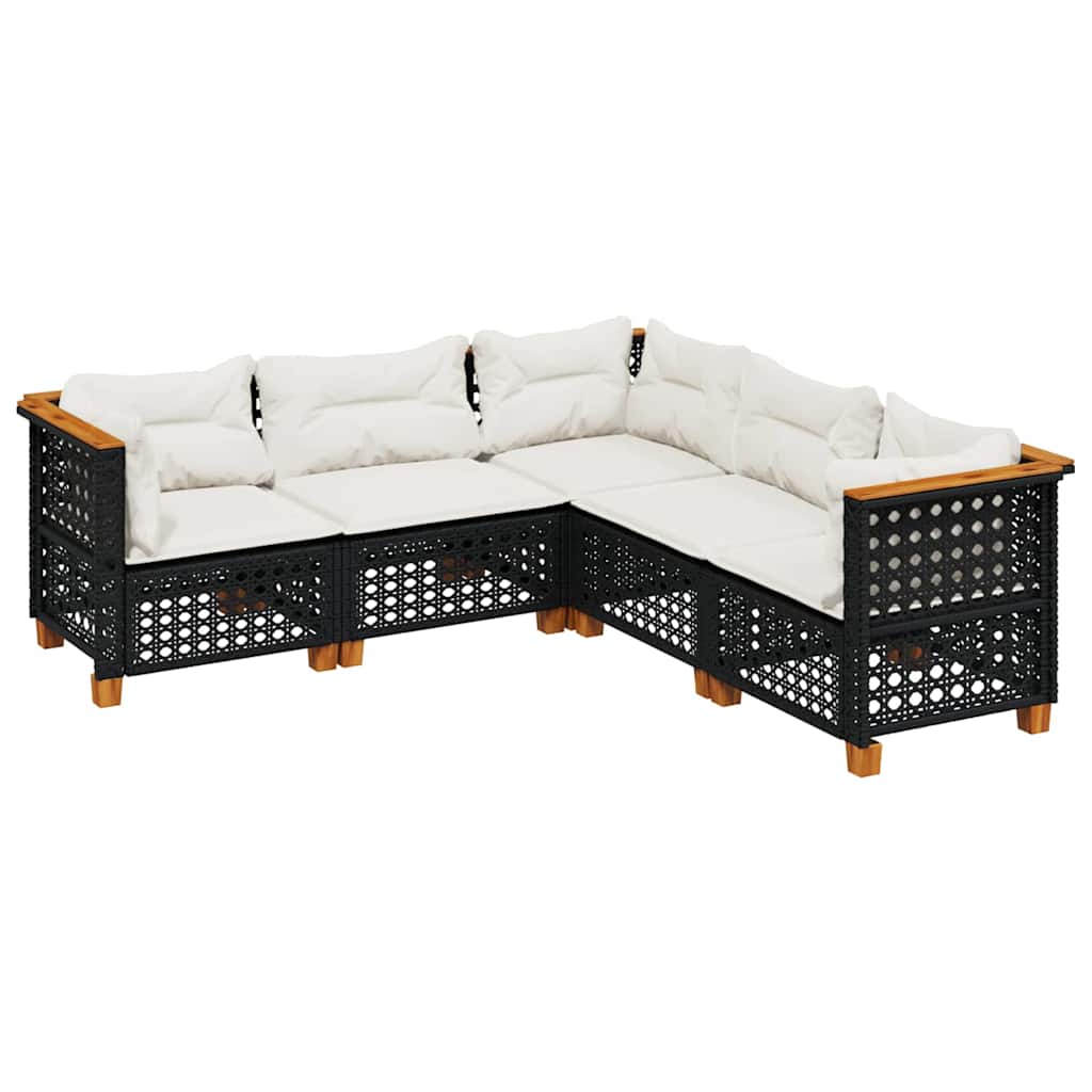 Salon de jardin 5 pcs avec coussins noir résine tressée