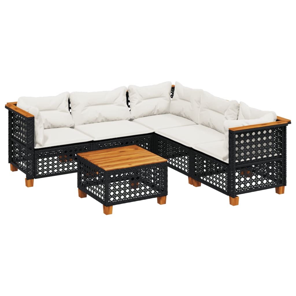 Salon de jardin 6 pcs avec coussins noir résine tressée - XIOS