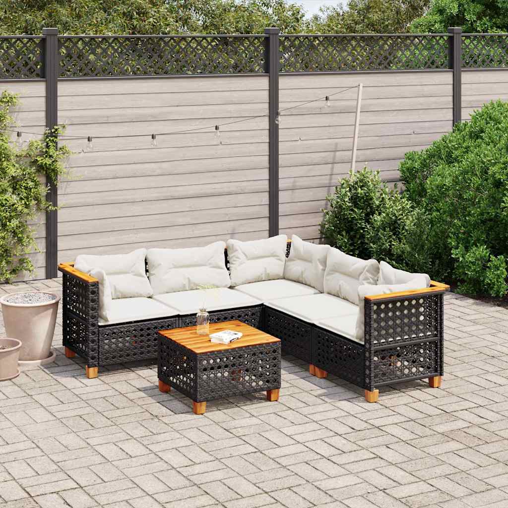 Salon de jardin 6 pcs avec coussins noir résine tressée - XIOS