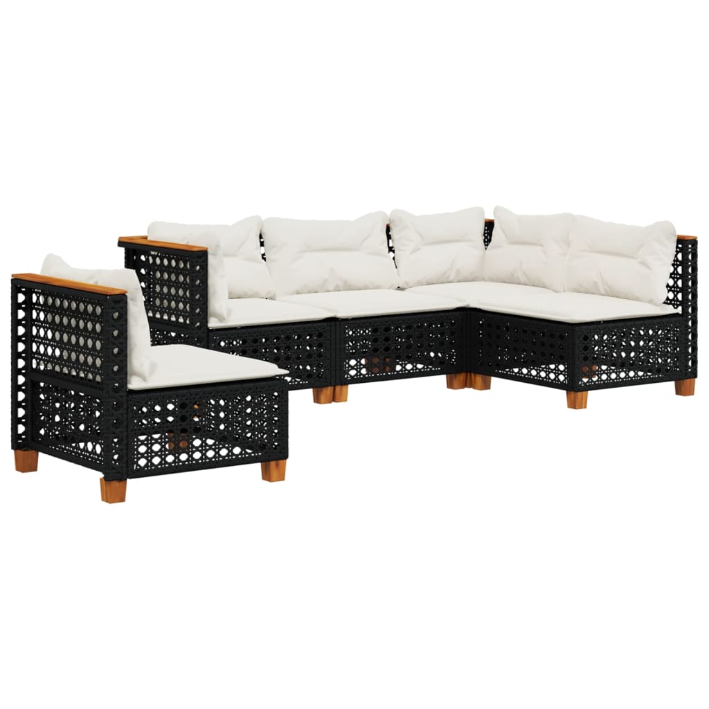 Salon de jardin 5 pcs avec coussins noir résine tressée