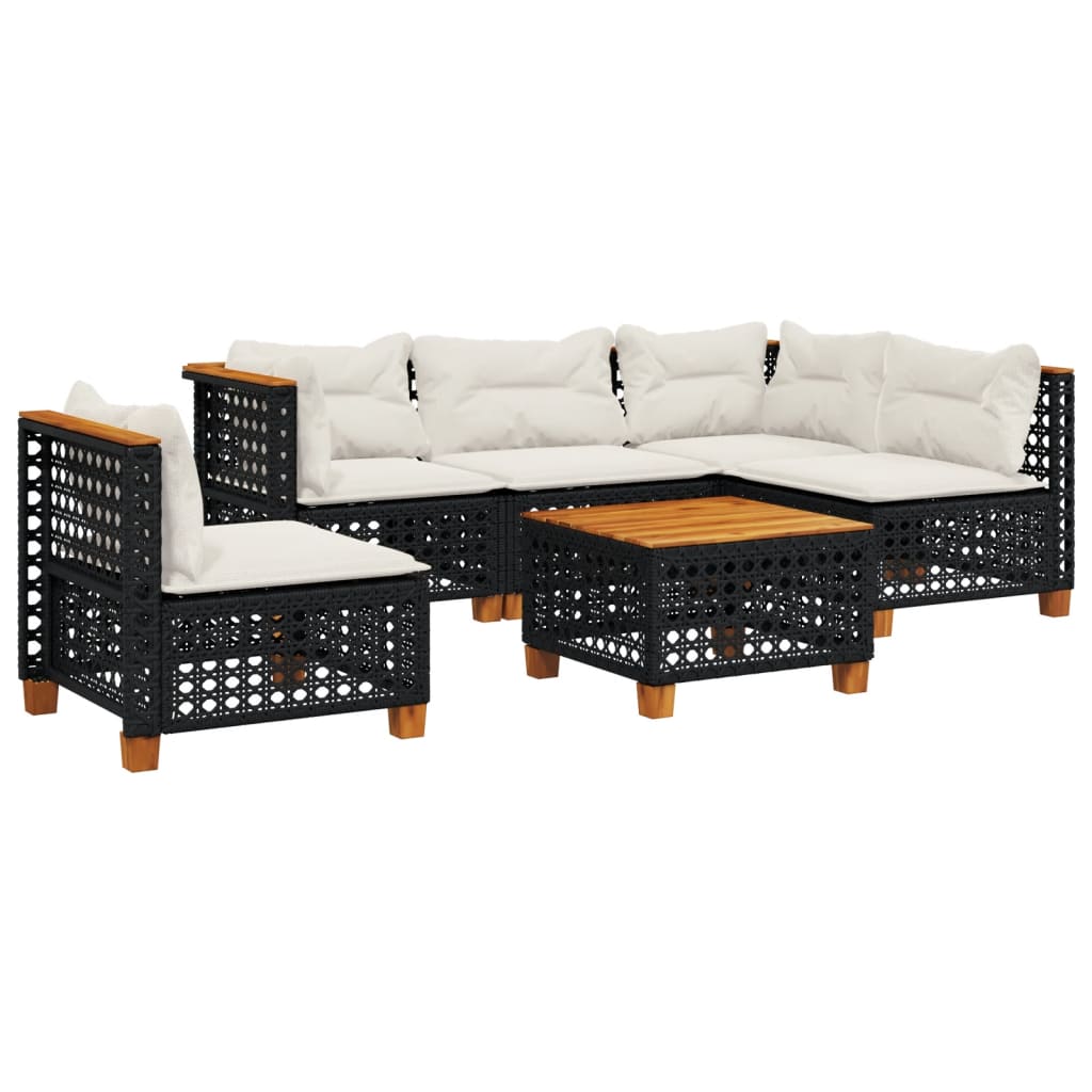 Salon de jardin 6 pcs avec coussins noir résine tressée - XIOS
