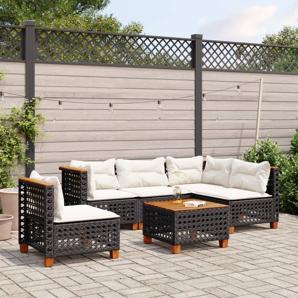 Salon de jardin 6 pcs avec coussins noir résine tressée - XIOS