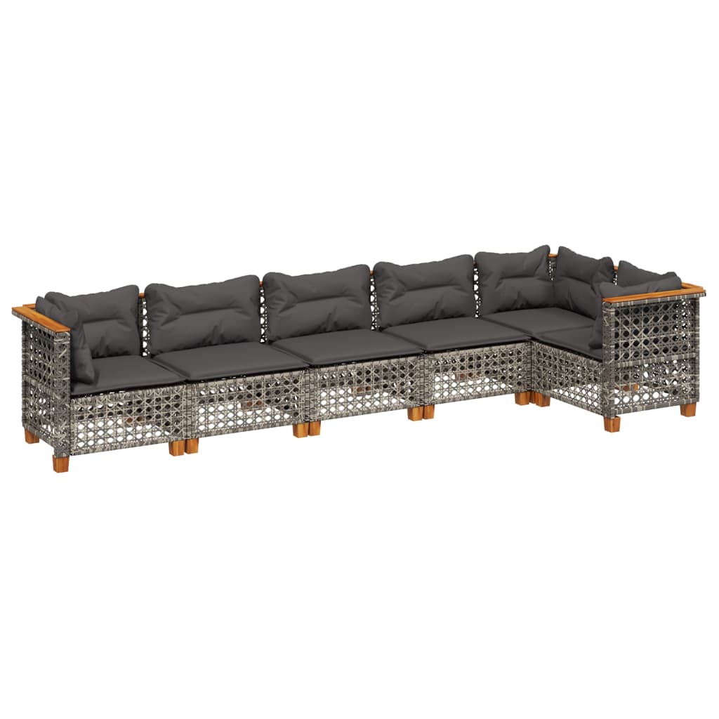 Salon de jardin 6 pcs avec coussins gris résine tressée