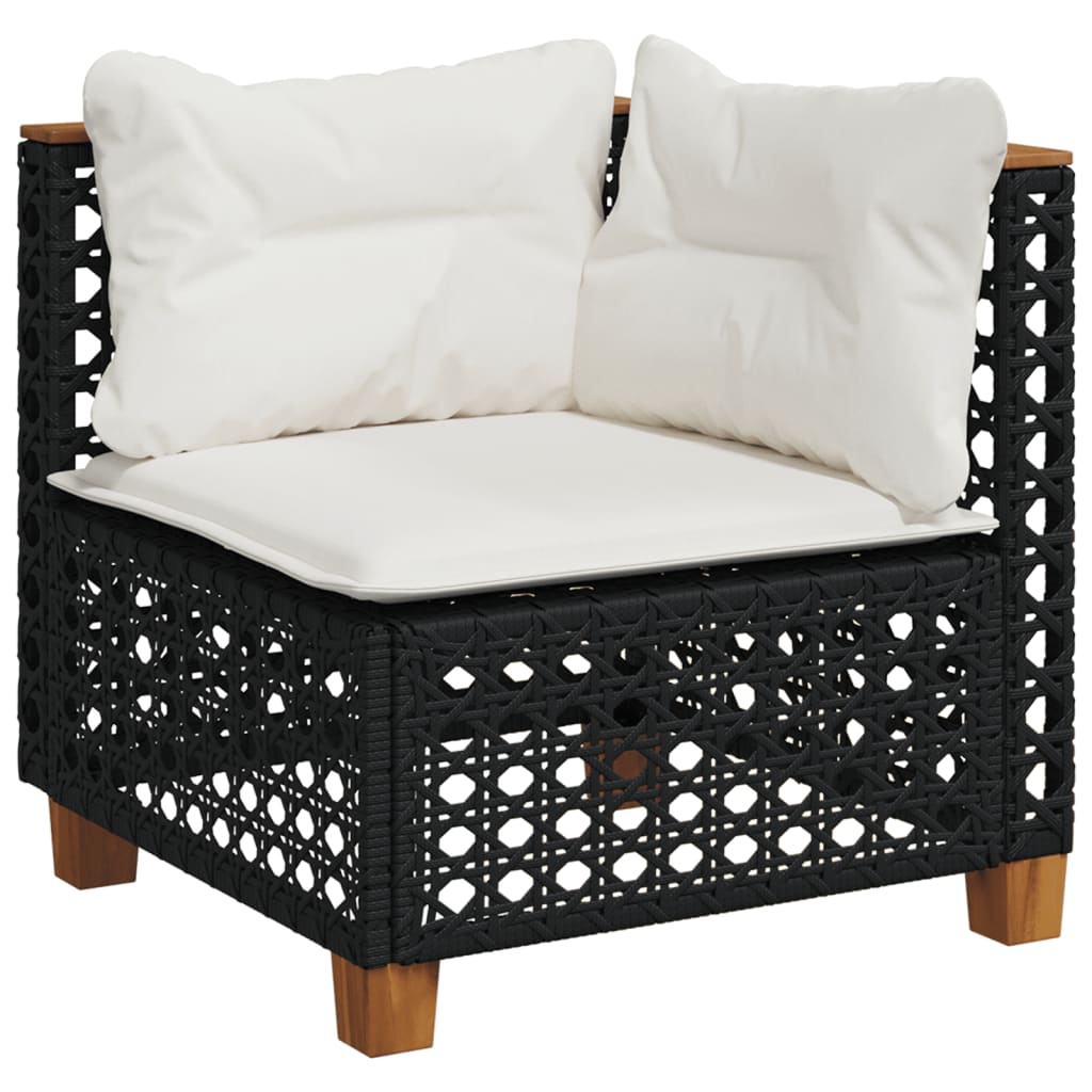 Salon de jardin 6 pcs avec coussins noir résine tressée