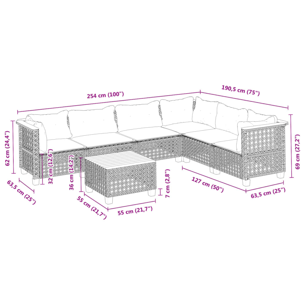 Salon de jardin 7 pcs avec coussins noir résine tressée - XIOS