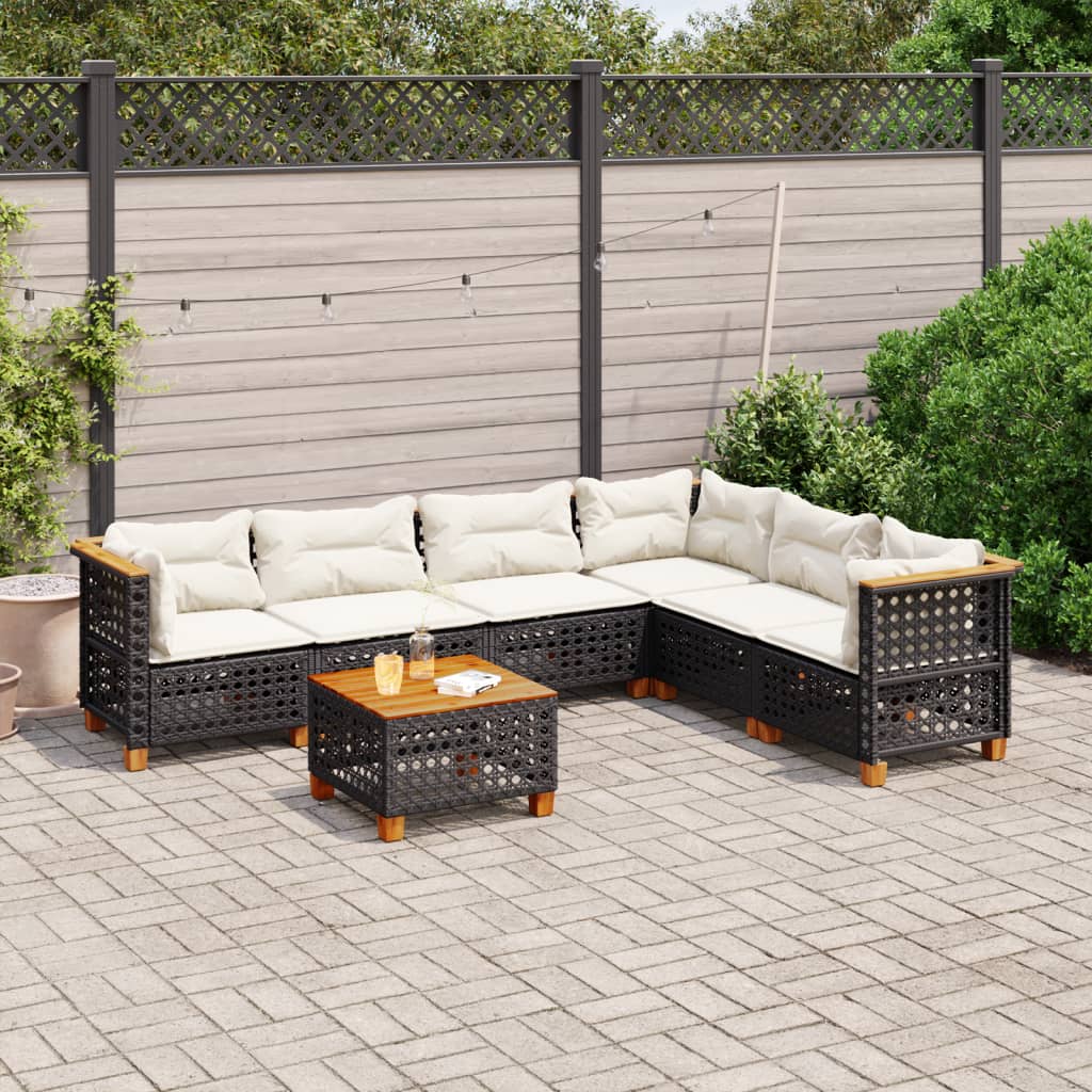 Salon de jardin 7 pcs avec coussins noir résine tressée - XIOS