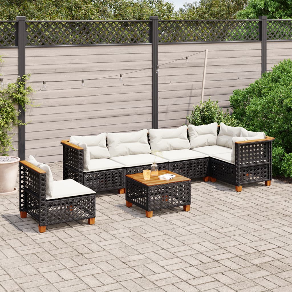 Salon de jardin 7 pcs avec coussins noir résine tressée - XIOS