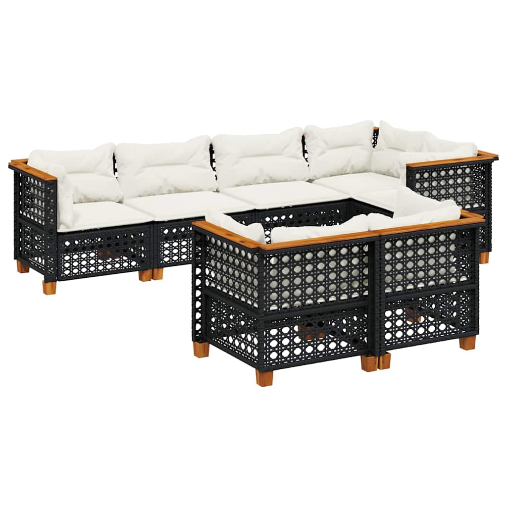 Salon de jardin 7 pcs avec coussins noir résine tressée