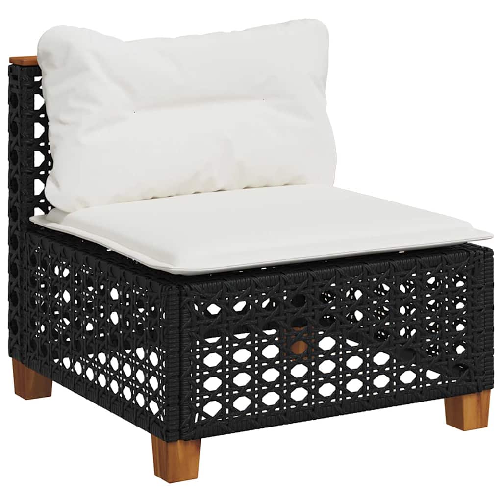 Salon de jardin 7 pcs avec coussins noir résine tressée