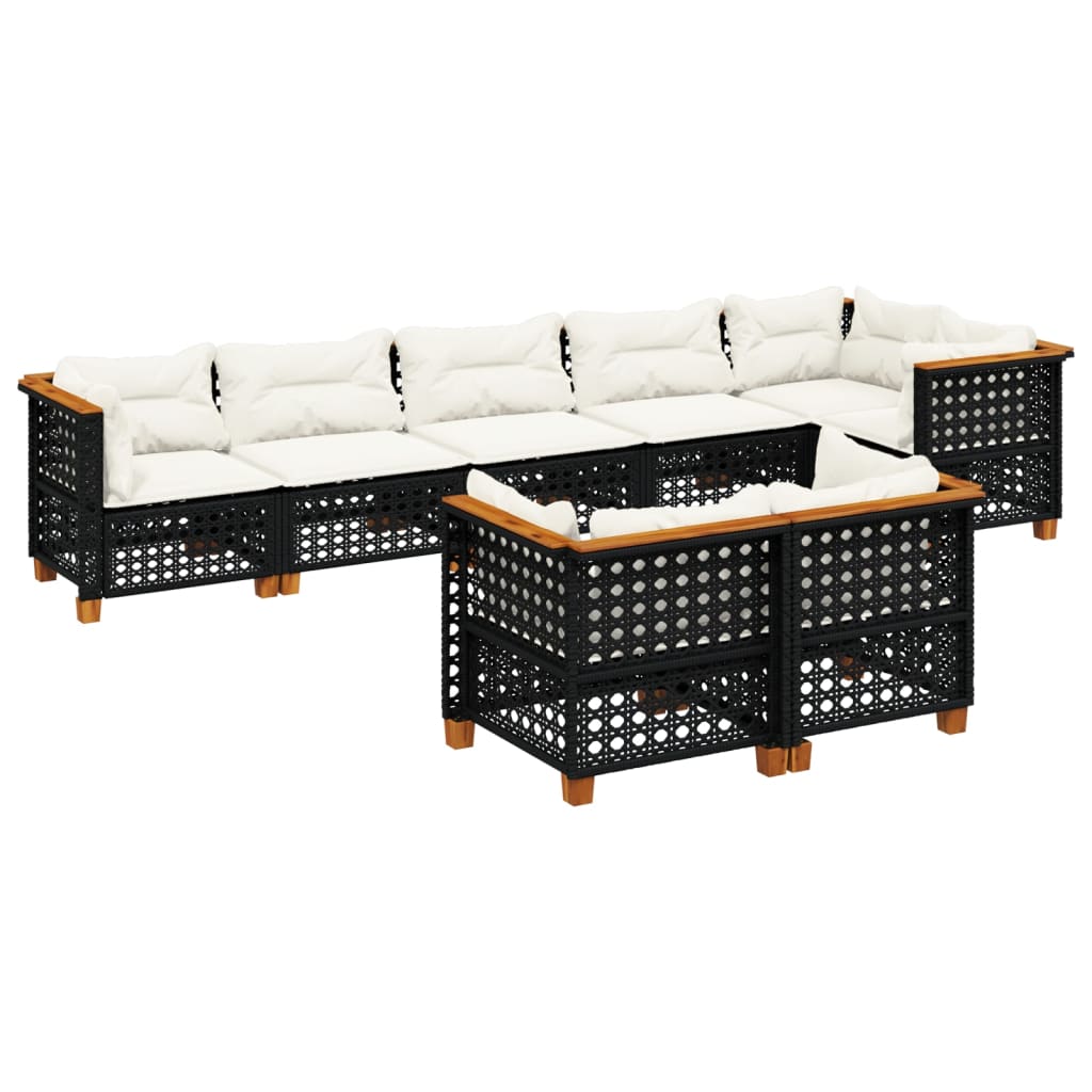 Salon de jardin 8 pcs avec coussins noir résine tressée