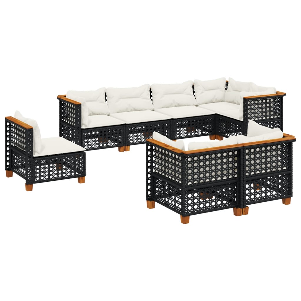 Salon de jardin 8 pcs avec coussins noir résine tressée