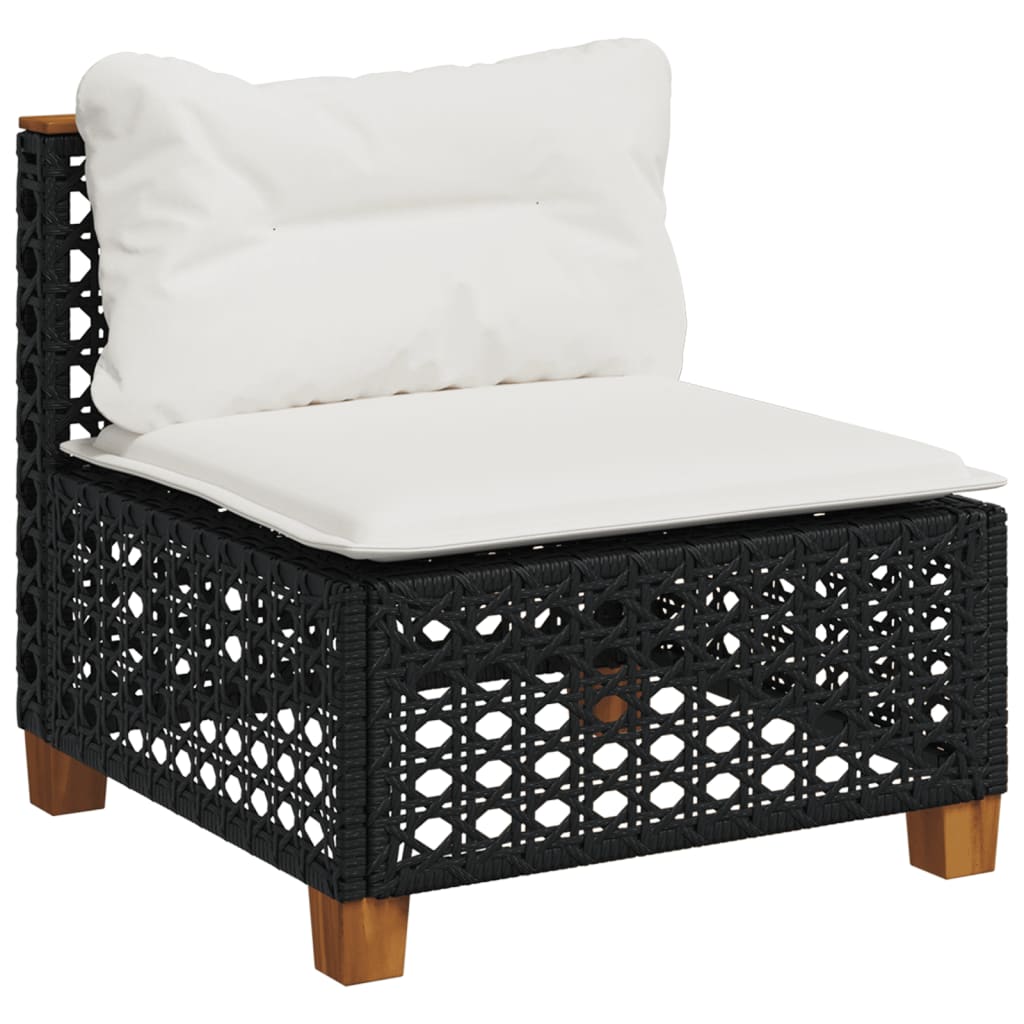Salon de jardin 8 pcs avec coussins noir résine tressée