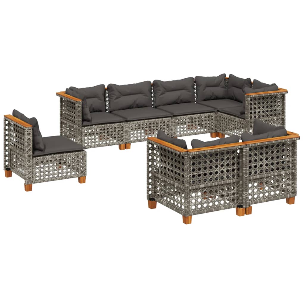Salon de jardin 8 pcs avec coussins gris résine tressée