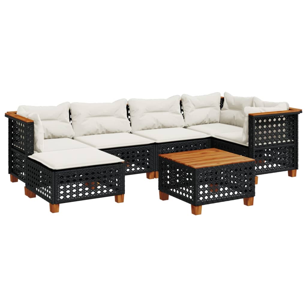Salon de jardin 7 pcs avec coussins noir résine tressée - XIOS