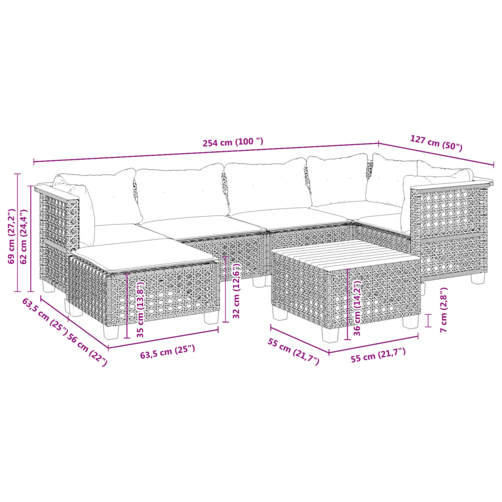 Salon de jardin 7 pcs avec coussins noir résine tressée - XIOS