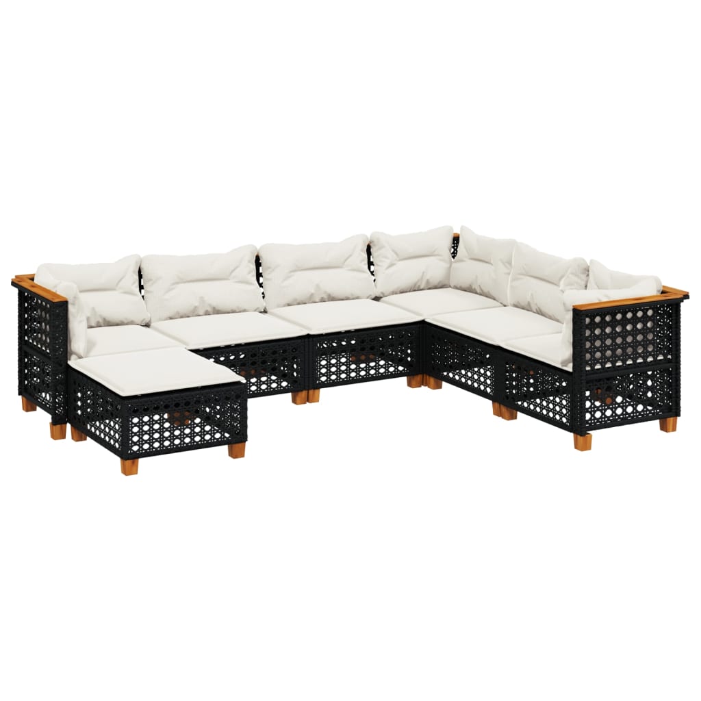Salon de jardin 7 pcs avec coussins noir résine tressée