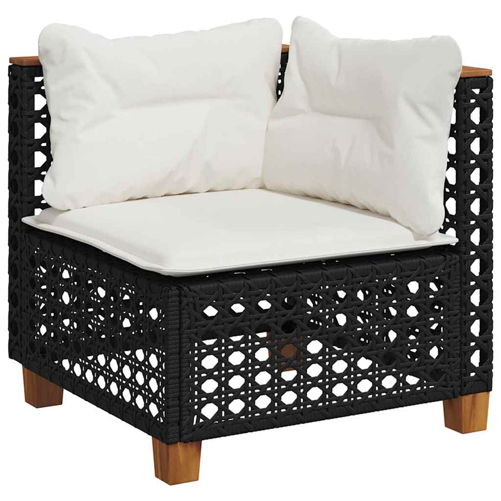 Salon de jardin 7 pcs avec coussins noir résine tressée