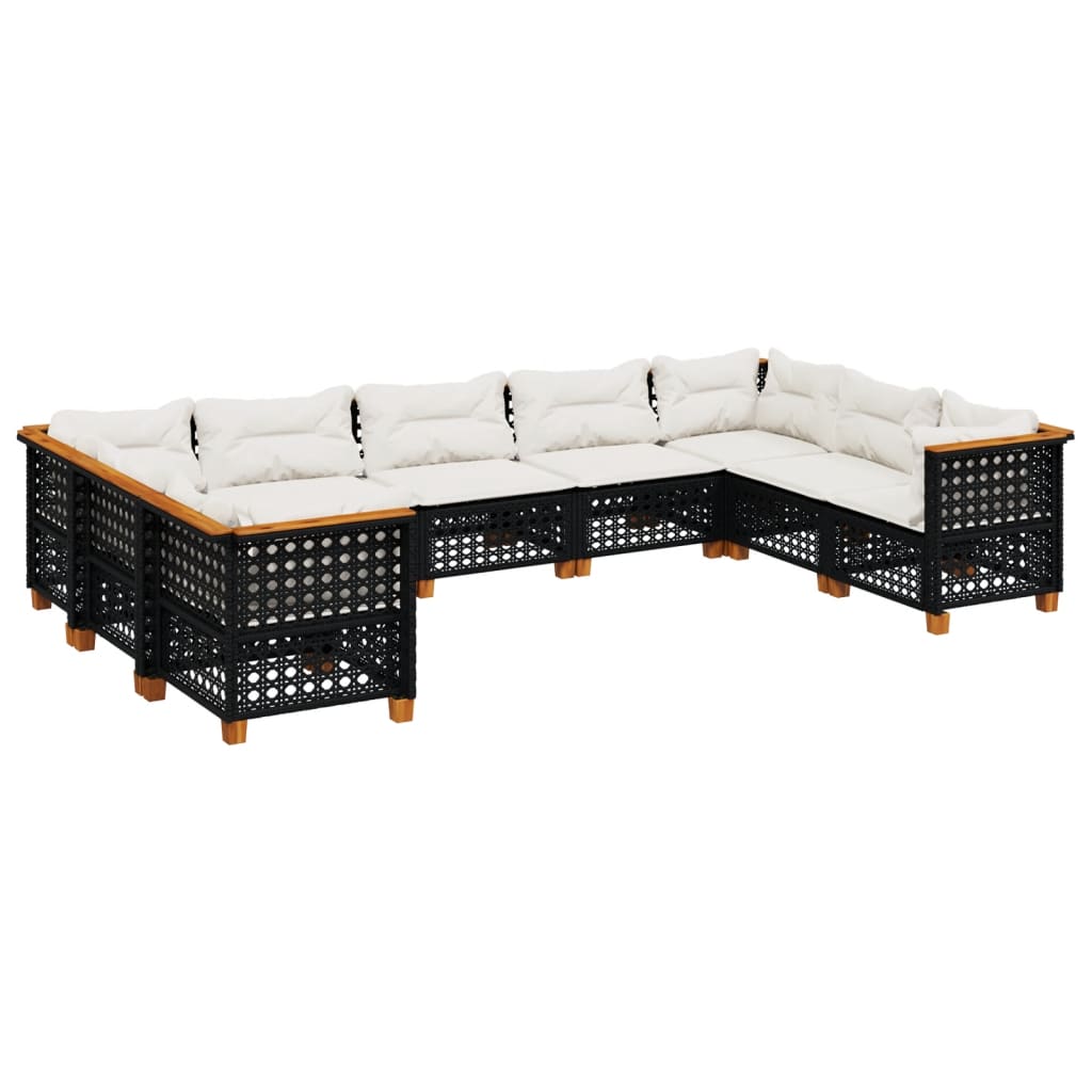 Salon de jardin 9 pcs avec coussins noir résine tressée