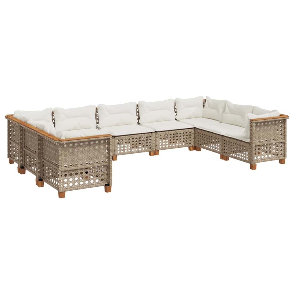 Salon de jardin avec coussins 9 pcs beige résine tressée