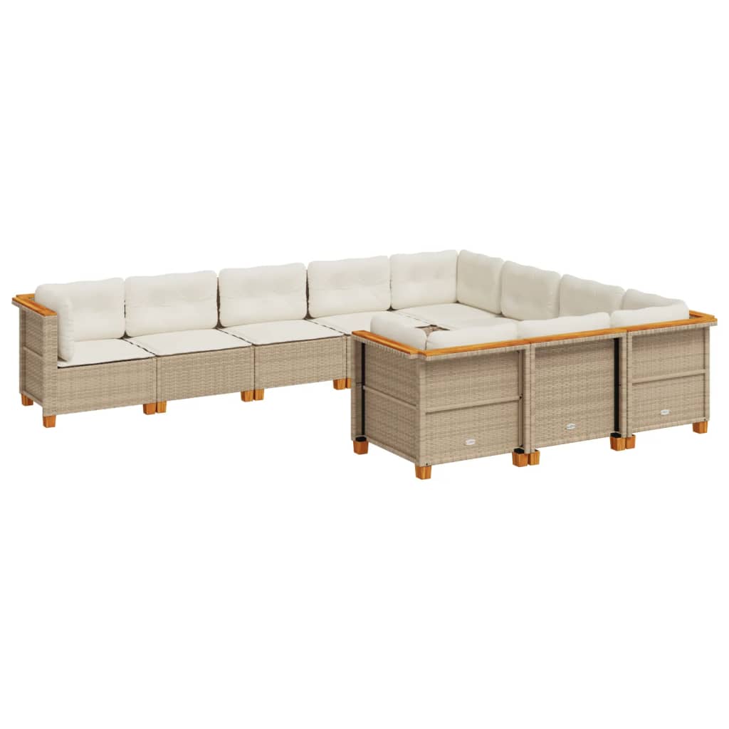 Salon de jardin avec coussins 10 pcs beige résine tressée