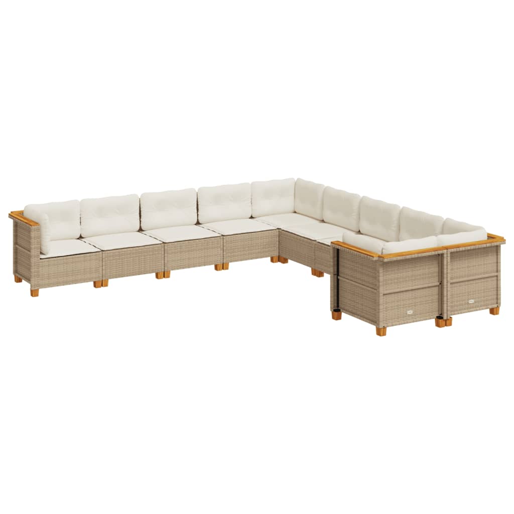 Salon de jardin avec coussins 10 pcs beige résine tressée