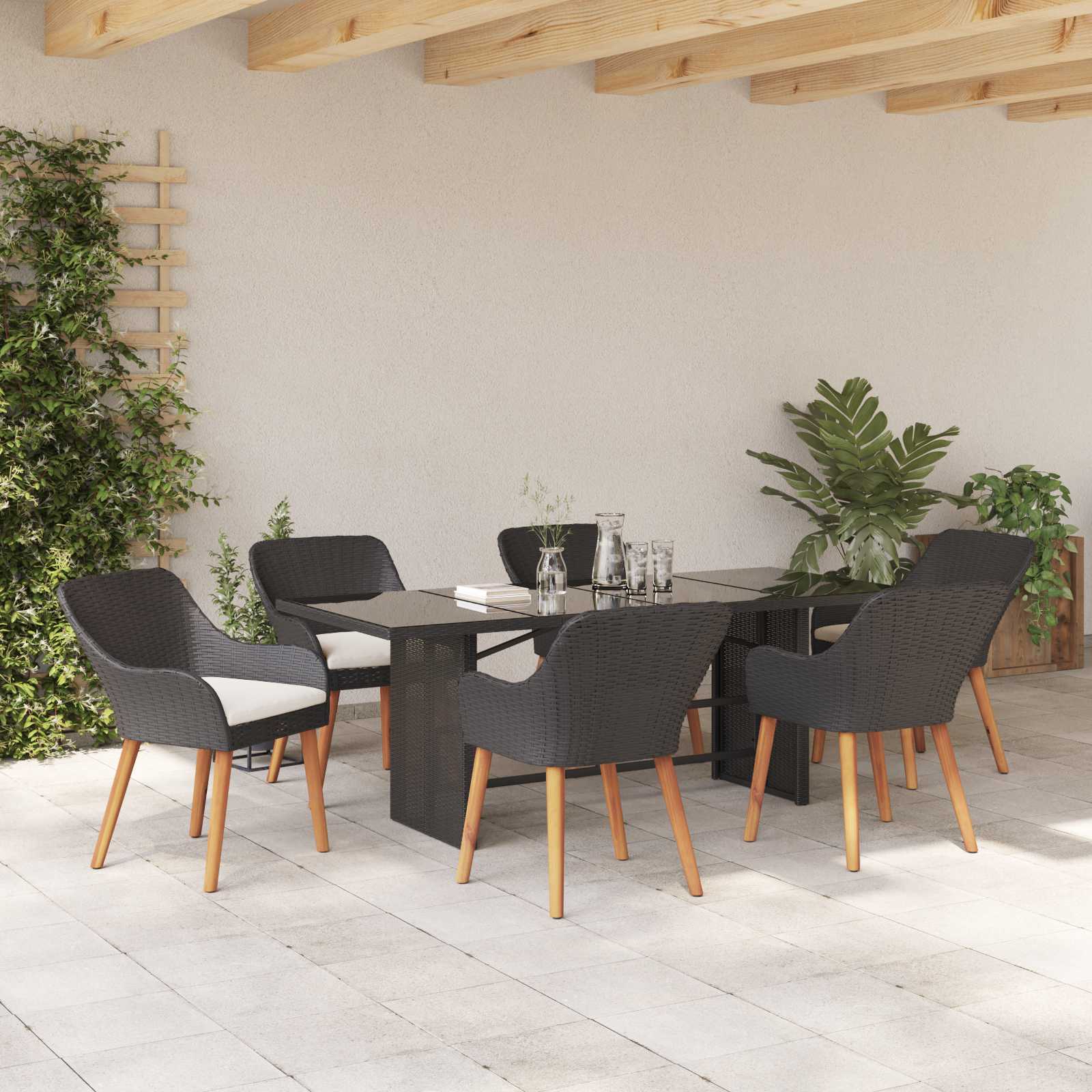 Ensemble de salle à manger pour jardin 7 pcs Noir polyrotin
