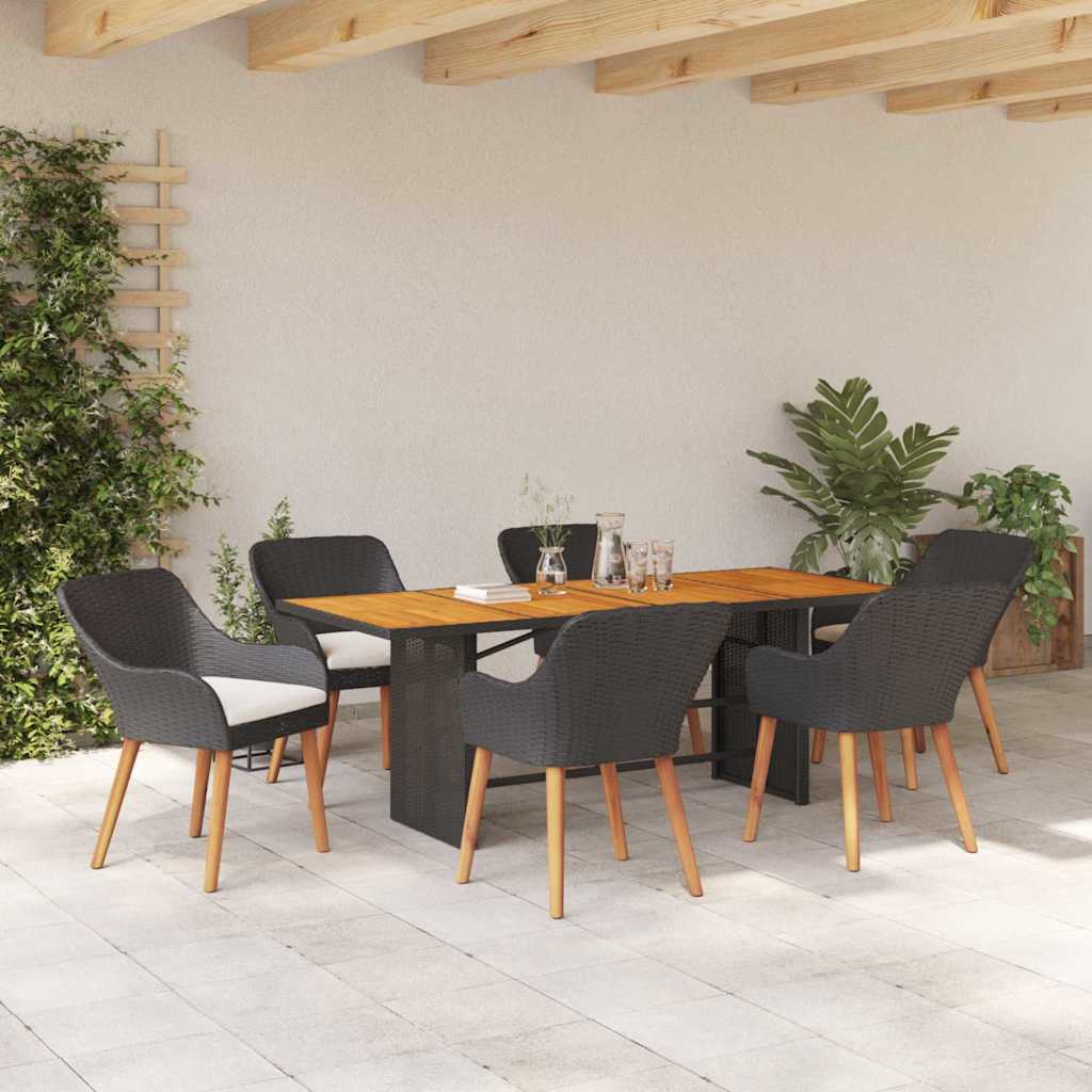 Ensemble de salle à manger pour jardin 7 pcs Noir polyrotin