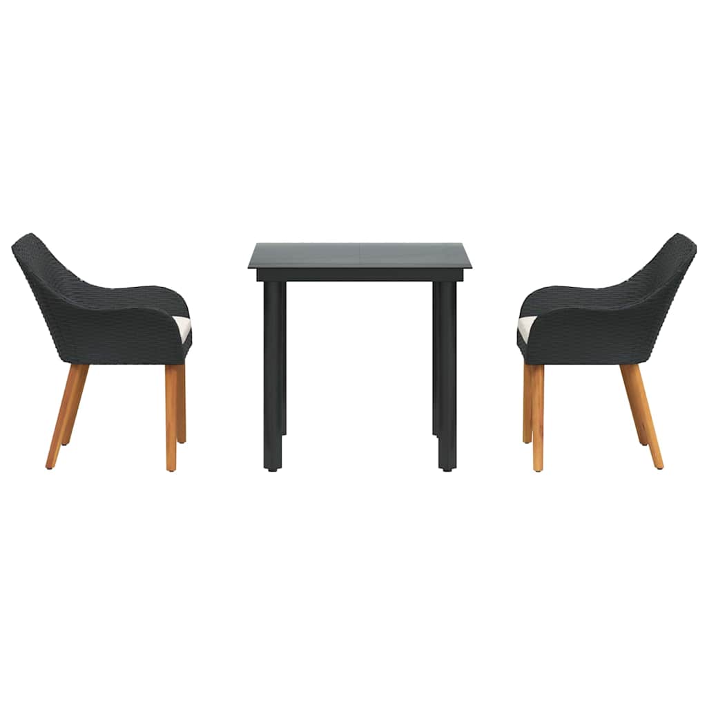 Ensemble de salle à manger pour jardin 3 pcs Noir polyrotin