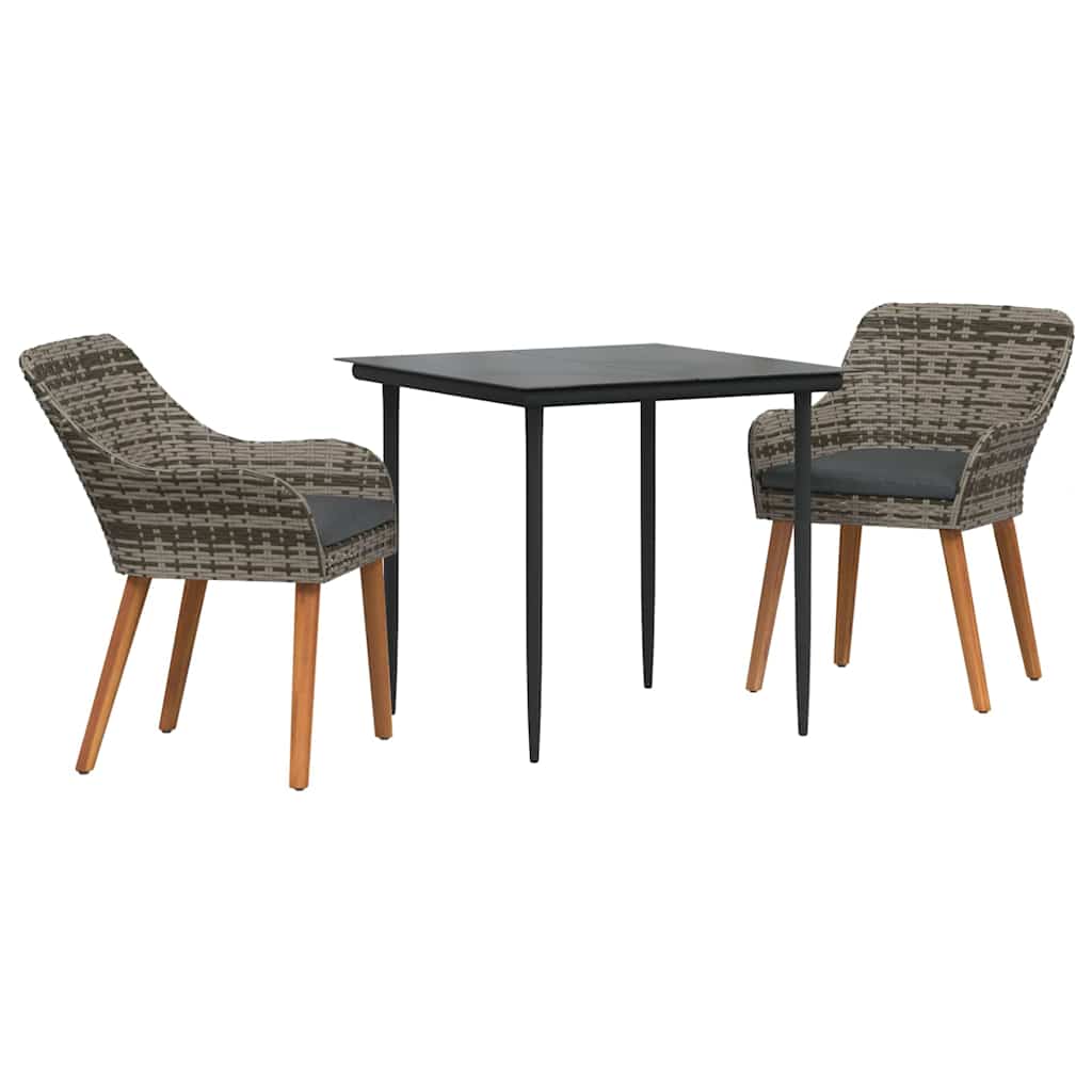 Ensemble de salle à manger pour jardin 3 pcs Gris polyrotin