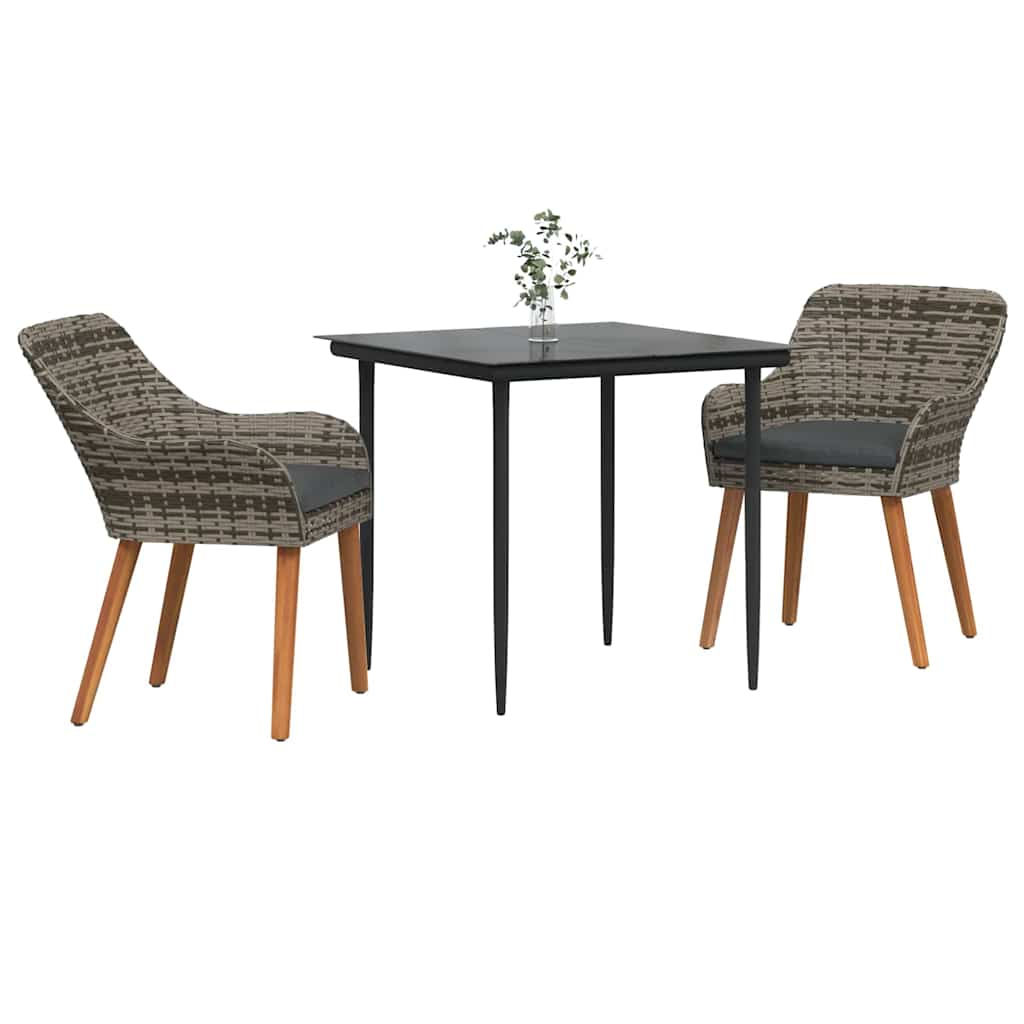 Ensemble de salle à manger pour jardin 3 pcs Gris polyrotin