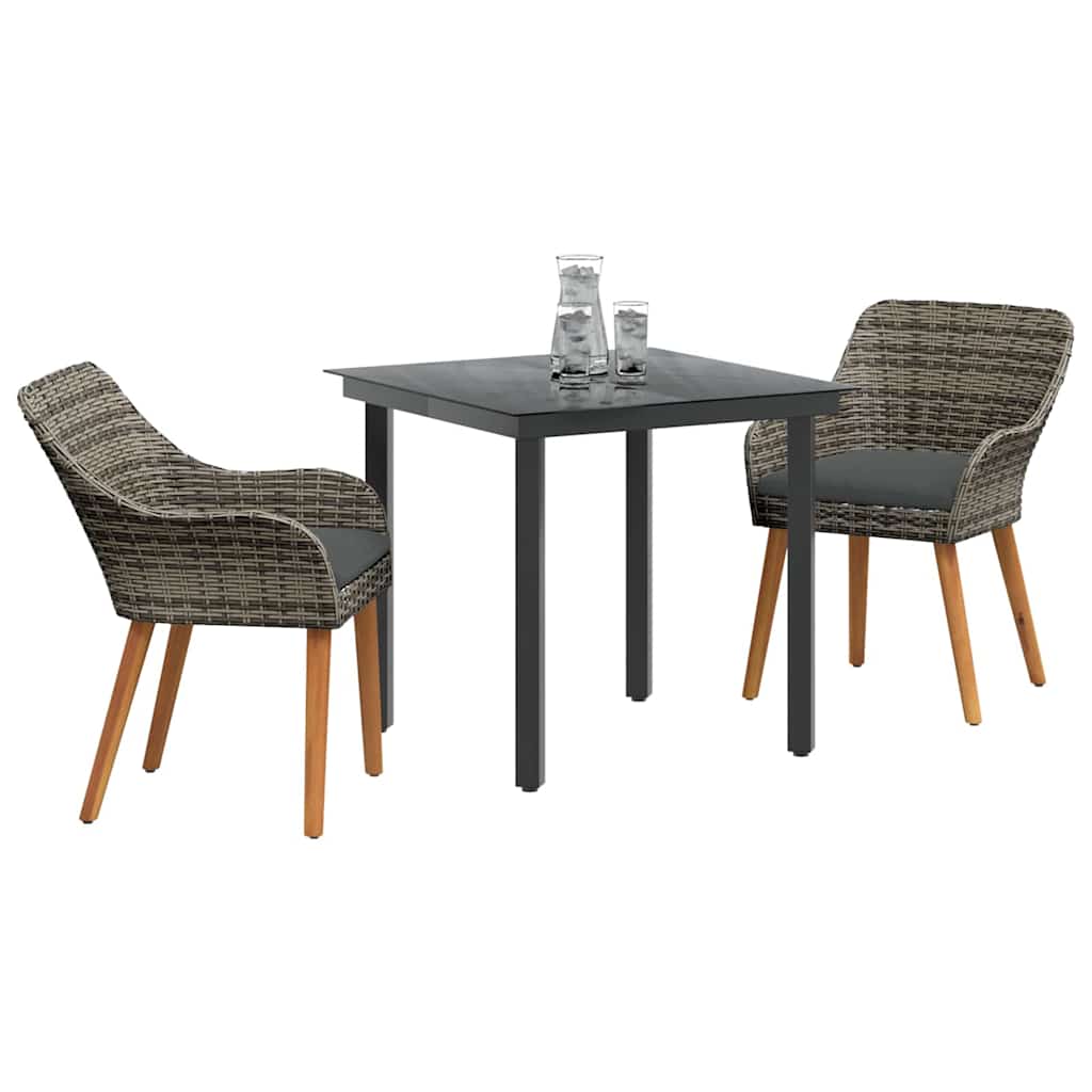 Ensemble de salle à manger pour jardin 3 pcs Gris polyrotin