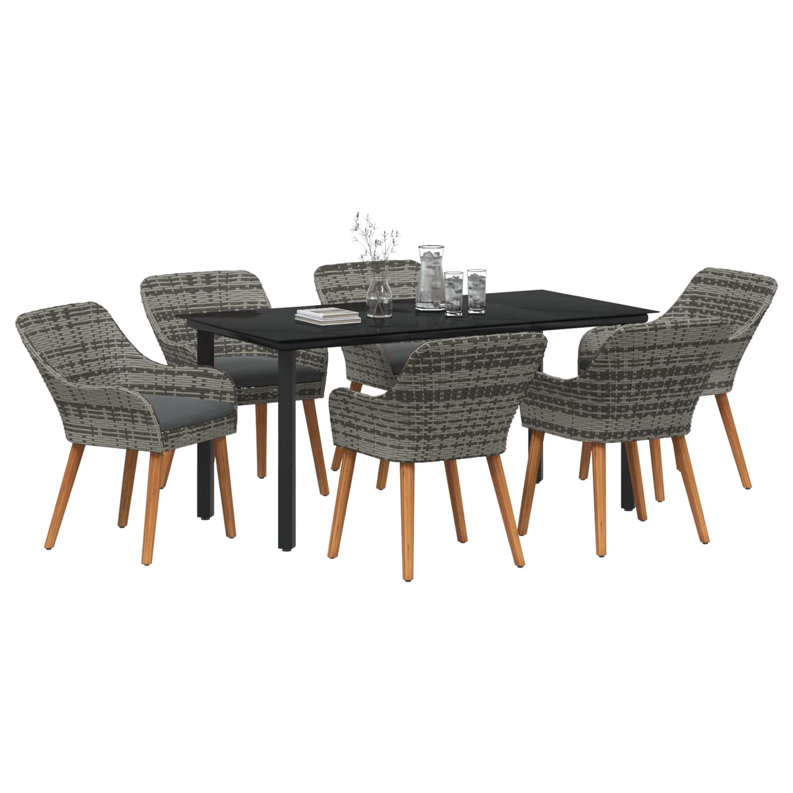 Ensemble de salle à manger pour jardin 7 pcs Gris polyrotin