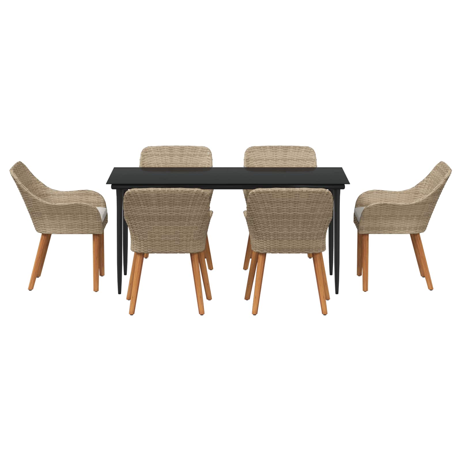 Ensemble de salle à manger pour jardin 7 pcs Beige polyrotin