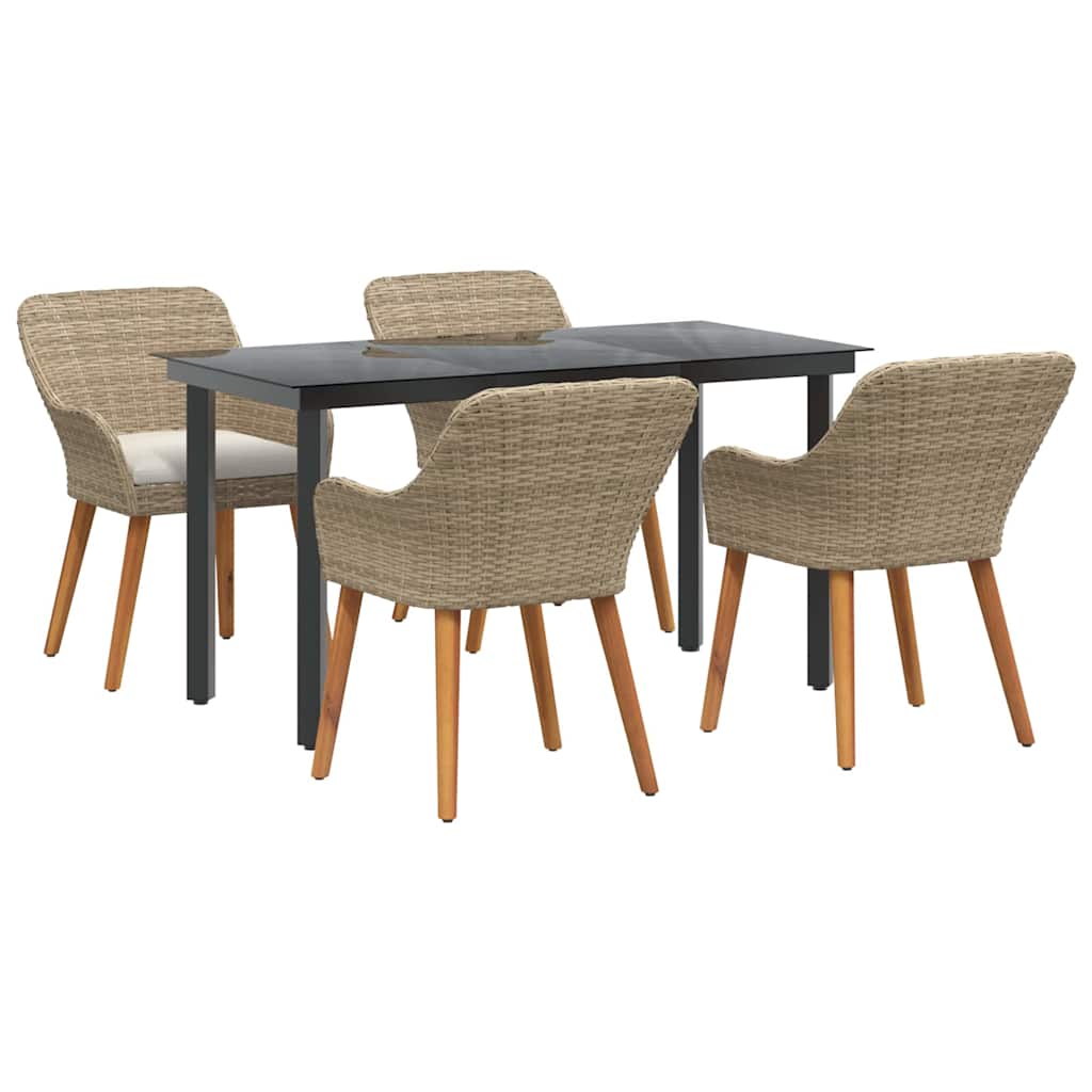 Ensemble de salle à manger pour jardin 5 pcs Beige polyrotin