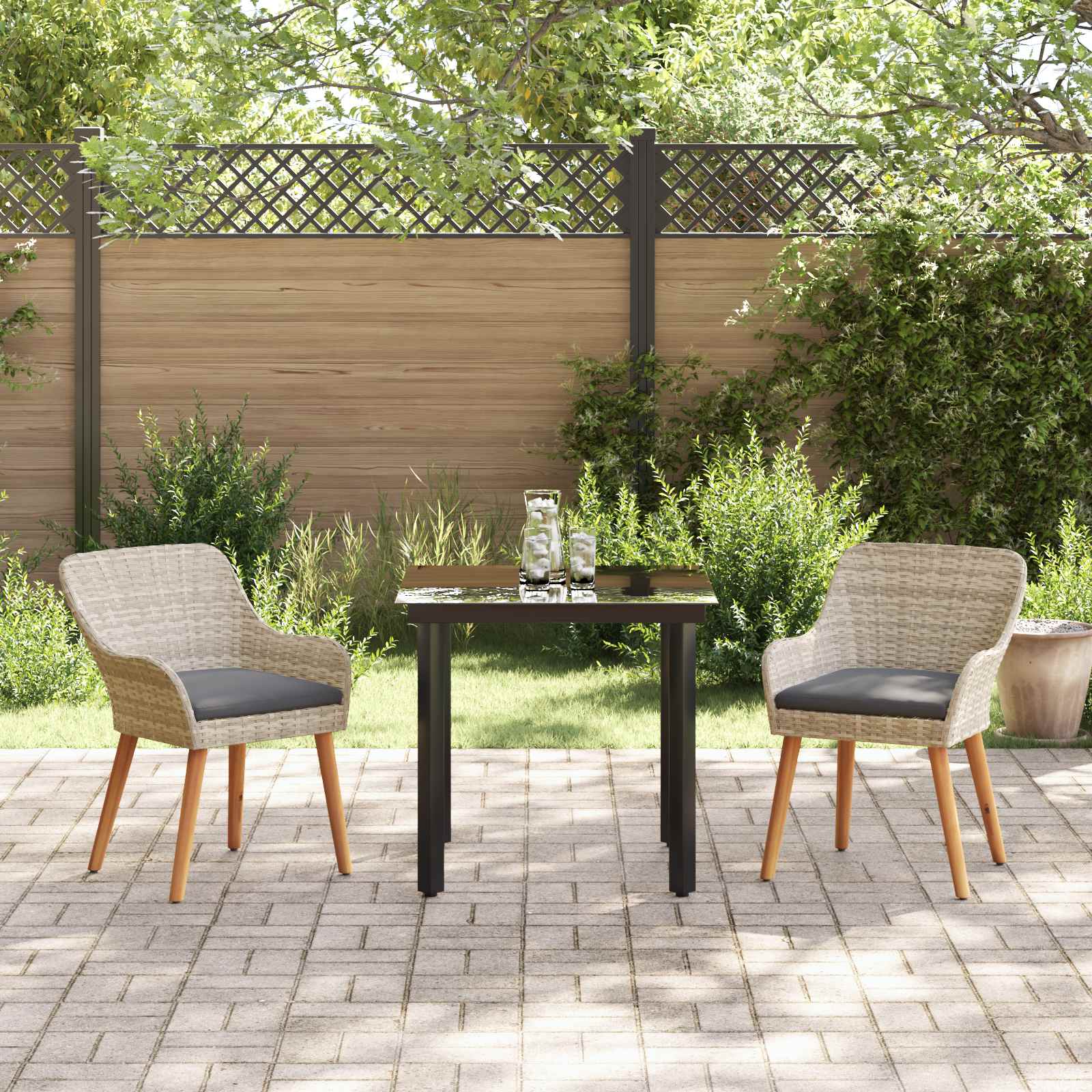 Ensemble de salle à manger pour jardin 3 pcs Gris clair