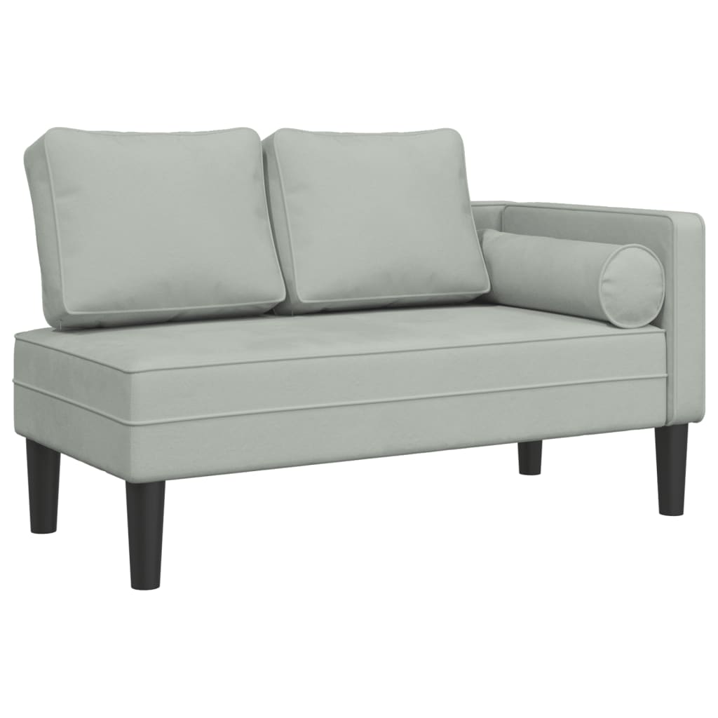 Chaise longue avec coussins gris clair velours - XIOS